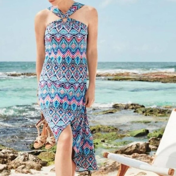 Tommy Bahama Prima Peacock Midi Dress Blue Island - Picture 1 of 5
